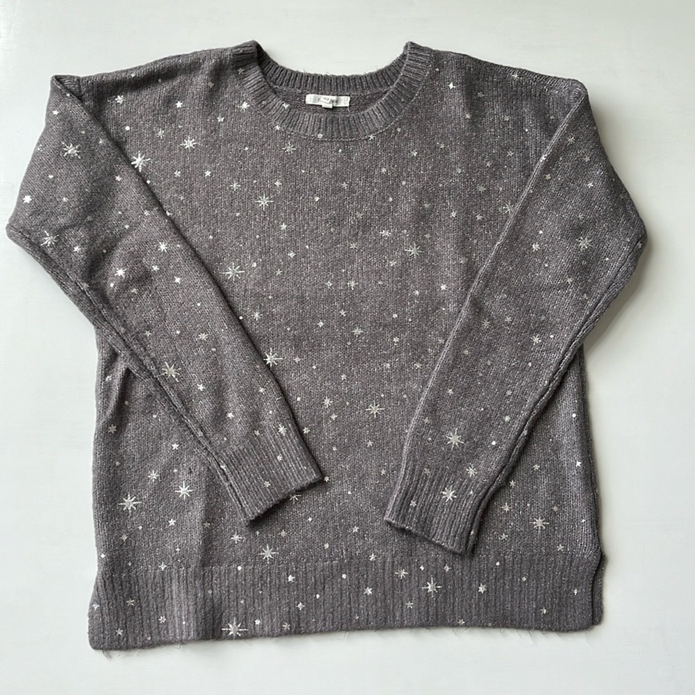 MAURICES Oversized Purple/Gray Silver Star Accented Sweater